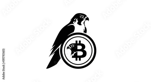 Falcon Perched on Bitcoin Symbol - Digital Currency and Financial Security Concept