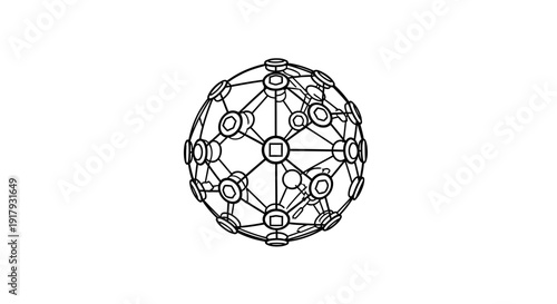 Geodesic Sphere Network Structure Line Art - Abstract Geometric Framework Design