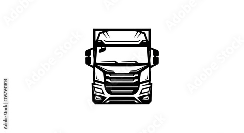 Front View Outline of a Modern Semi-Truck or Lorry in Black and White