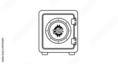 Financial Security Safe with Dollar Symbol Line Art Icon