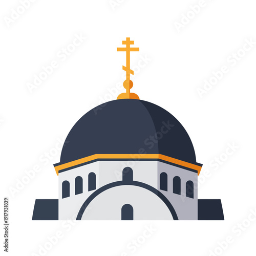 "A stylized illustration of a church dome with a golden cross, representing the themes of religion and Easter symbols."