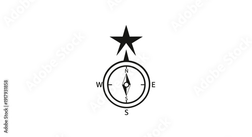 Guiding Star Above Compass for Direction and Aspiration