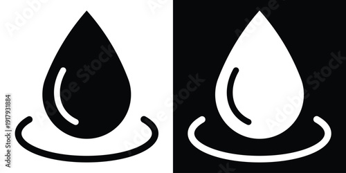 Water drop falling into a ripple. Linear icon representing impact, purity, and hydration. Perfect for spa, wellness, and environmental conservation concepts. Vector illustration.