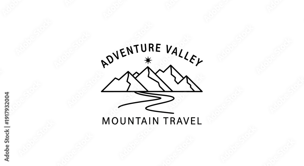 Fototapeta premium Minimalist Mountain Travel Adventure Valley Logo Design Line Art Emblem