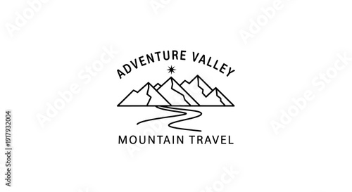 Minimalist Mountain Travel Adventure Valley Logo Design Line Art Emblem