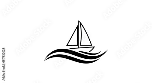 Minimalist Sailboat and Waves Icon Vector Illustration for Marine and Travel Concepts