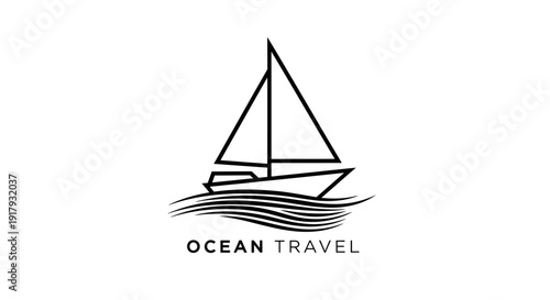 Minimalist Sailboat Ocean Travel Logo Design on Waves
