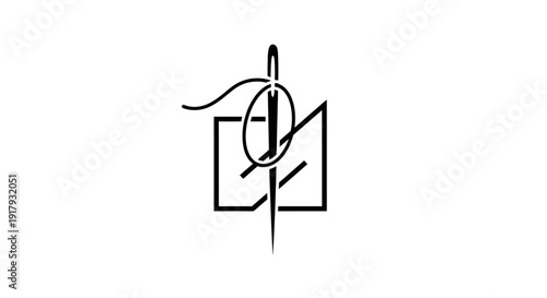 Minimalist Sewing Needle with Thread and Fabric Icon for Craft and Tailoring