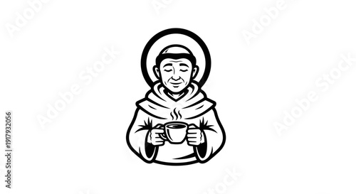 Monk with Halo Enjoying Hot Beverage Logo Design
