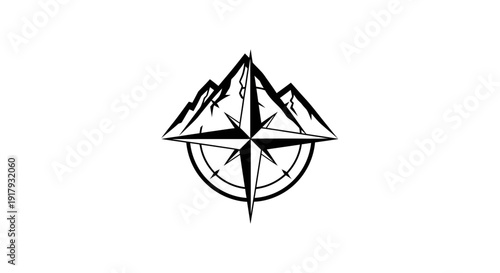 Mountain Compass Logo Design, Adventure Travel Navigation Icon