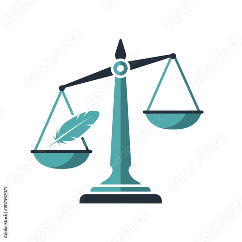 "An artistic illustration of a balance scale featuring a feather and bowls, symbolizing justice and equilibrium in the concept of religion, Easter, and religious symbols."