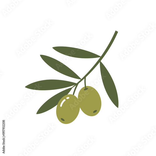 Wallpaper Mural "A minimalistic illustration of an olive branch with two green olives, symbolizing peace and abundance in religious contexts, including the theme of religion, Easter, and religious symbols." Torontodigital.ca