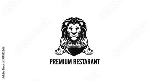 Premium Restaurant Lion Logo with Bowl - Elegant Culinary Brand Identity