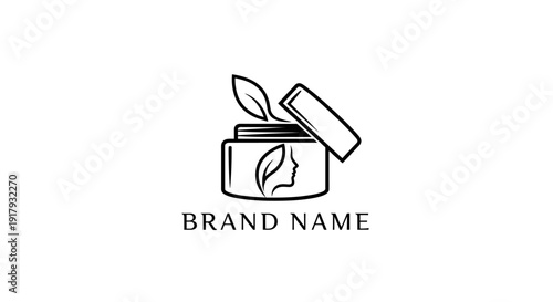 Natural Organic Skincare Cream Jar Logo Concept Line Art