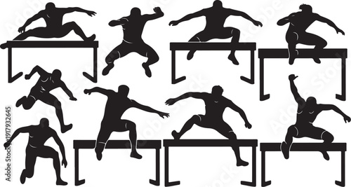 Athlete Silhouettes in Various Hurdle Jump Positions