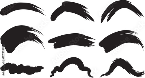 Collection of black eyebrow and mustache brush strokes
