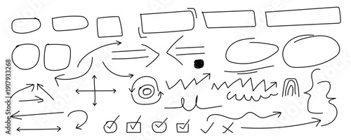 Doodle arrows circles boxes and check marks for diagramming and notes