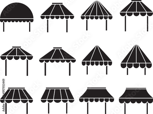 Collection of awnings and canopies for storefronts and outdoor spaces