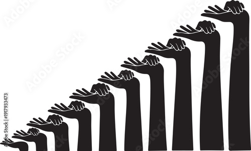 Silhouette of hands stacked in a supportive formation