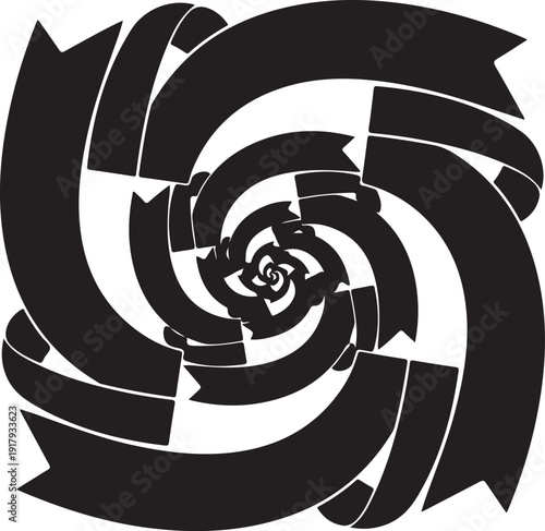 Abstract Black and White Geometric Spiral Art Design