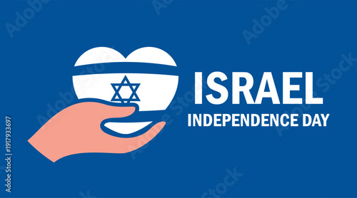 Israel Independence Day poster with hand giving heart vector illustration. Israel flag hand giving heart symbol. Template for background, banner, card. Important day