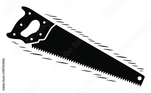 Black and White Silhouette of a Hand Saw with Motion Lines