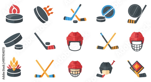 Hockey Vector Illustration, Flat Design, Sport Icon Set for Design, Web, Print