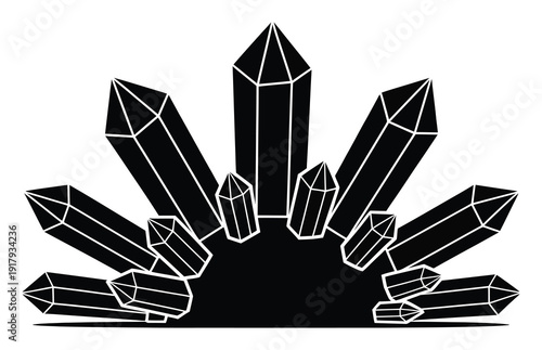 Black Crystal Cluster Silhouette with White Outline