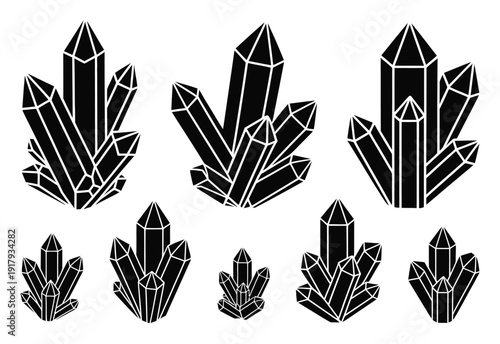 Black Crystal Clusters Geometric Gemstone