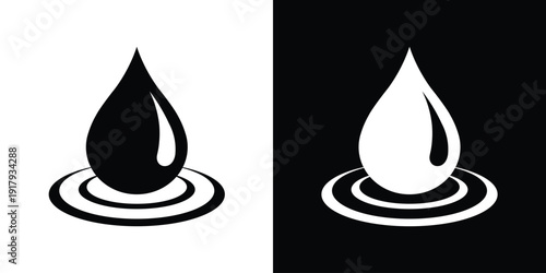 Water drop falling into a ripple. Linear icon representing impact, purity, and hydration. Perfect for spa, wellness, and environmental conservation concepts. Vector illustration.