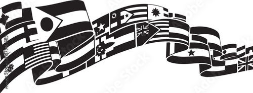 Flags of the world in a ribbon design