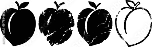 set of four stylized black peach silhouettes with various textures and outlines