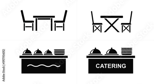 Restaurant table and catering buffet icon set isolated on white background hospitality vector illustration