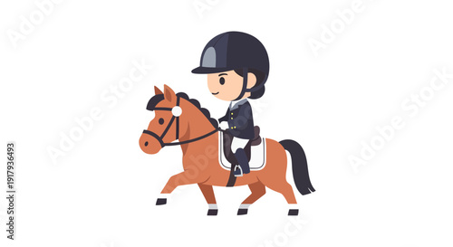 Horse rider illustration, vector style graphic, equestrian sport, cartoon design, hobby, leisure activity