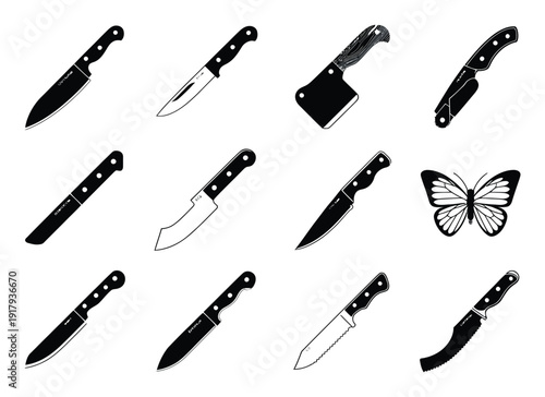 Collection of Knives and a Butterfly Silhouette