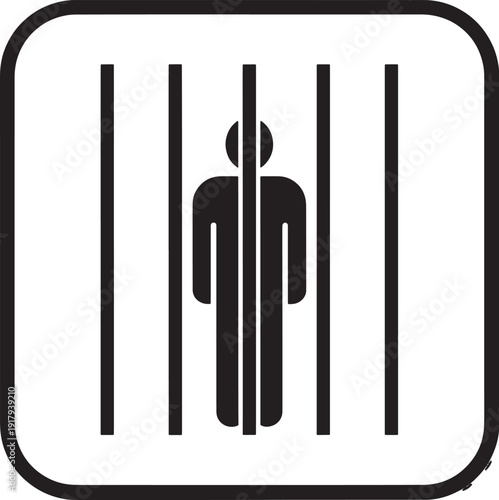 Prisoner icon behind vertical bars in square frame
