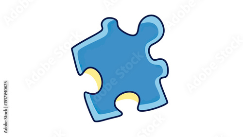 A single blue puzzle piece with a white background. It's a cartoon image with clean lines