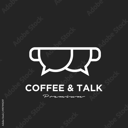 Coffee and Talk Logo Design with Speech Bubble Mugs on Black Background
