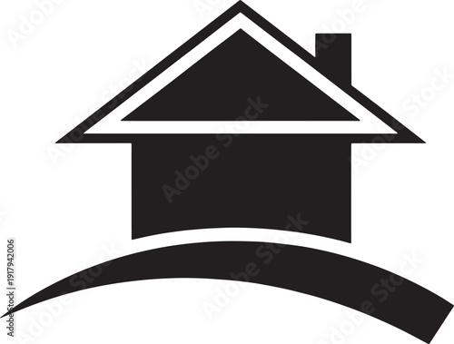Simple black house icon with white outline on white background