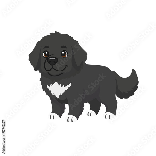 Cute Newfoundland Dog Cartoon Illustration Standing and Smiling Isolated on white Background