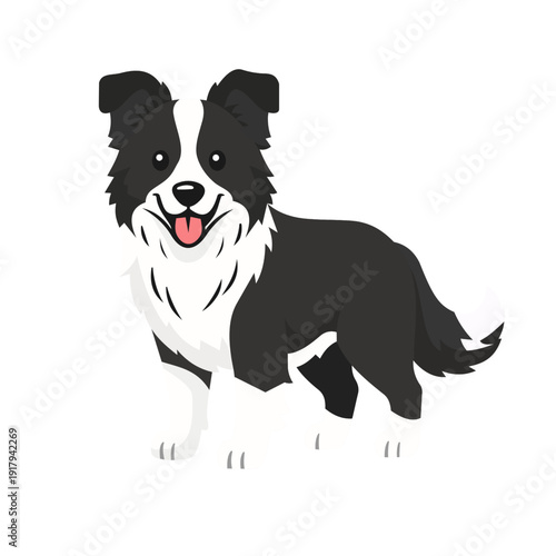 Cute Border Collie Dog Cartoon Illustration Standing and Smiling Isolated on white Background