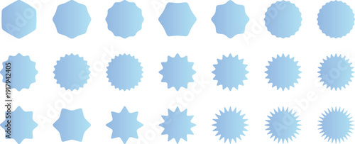 水色のグラデーションが綺麗なギザギザの円形フレームとバッジのセット