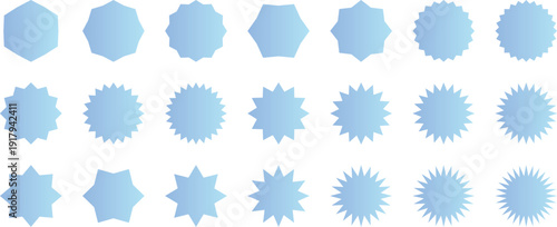 水色のグラデーションが綺麗なギザギザの円形フレームとバッジのセット