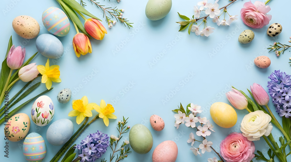 Obraz premium Easter Eggs and Flowers