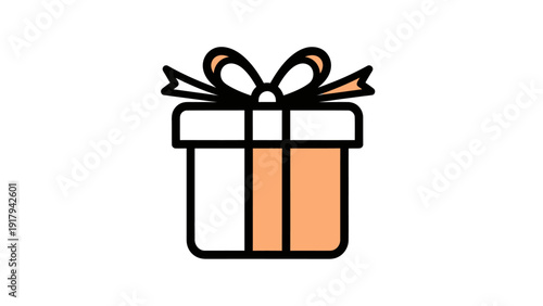 A stylized gift box icon with a bow on top. It has a split color design