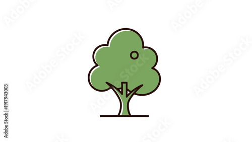 A simple cartoon tree with green leaves, brown trunk, and a small circle