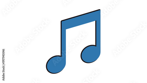 Blue musical note with black outline, isolated on a white background