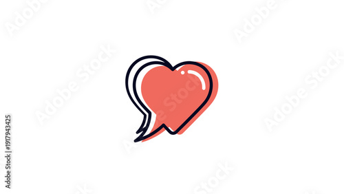 An abstract heart-shaped speech bubble in coral and black on a white background