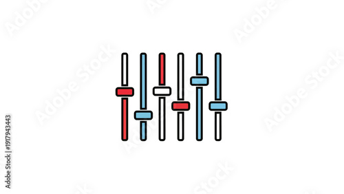 Colorful graphic of six vertical sliders with differing knob positions