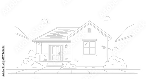 Simple house with a garden and trees.